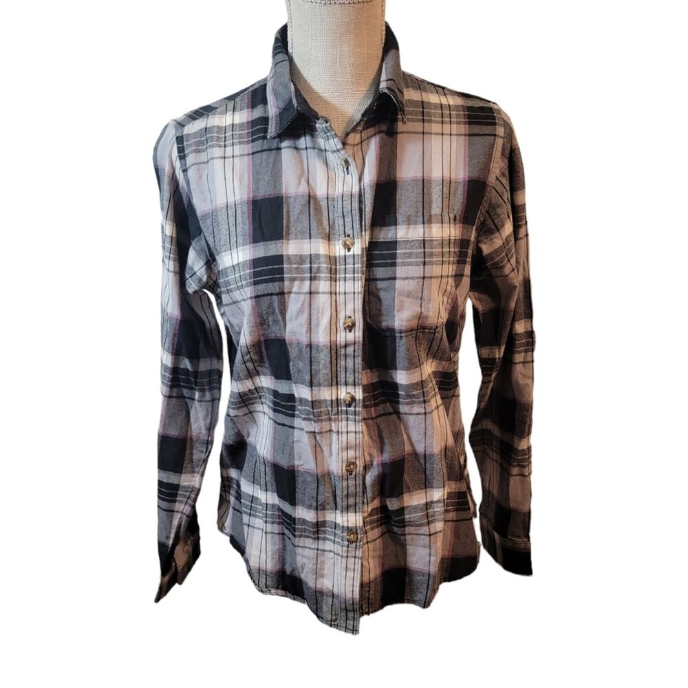 The North Face Berkeley Grey/Black/White/Plum Plaid Long Sleeve Button Top Large